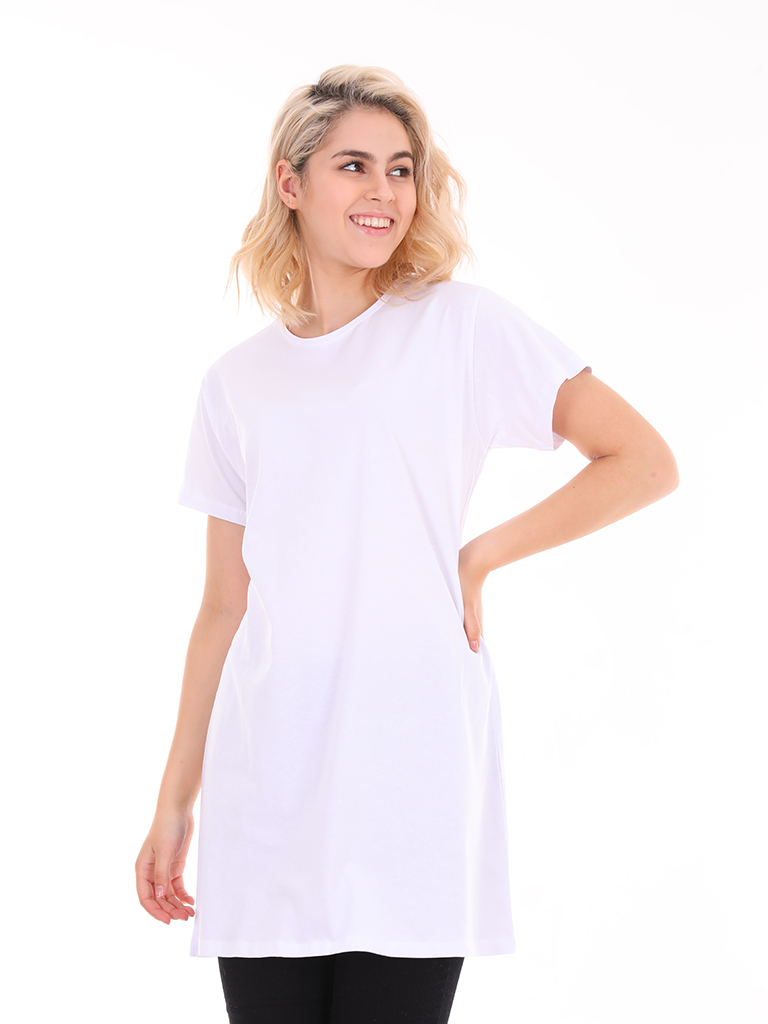 Einfarbiges weißes Baumwoll-T-Shirt mit halben Ärmeln