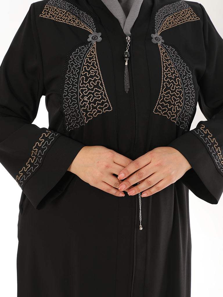 Bestickte Abaya von Brust und Ärmeln - MOSMO